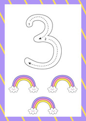 cute flashcard how to write number three vector image