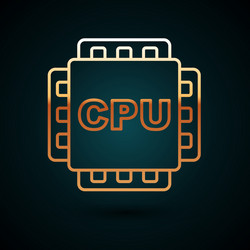 gold line computer processor with microcircuits vector image