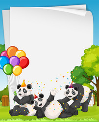 Blank banner with many panda in party theme vector