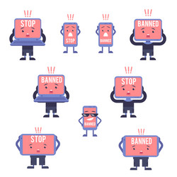 blocked computer devices cartoon characters set vector