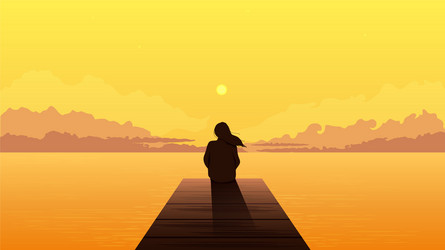 lonely girl silhouette on sunset sad alone dreamy vector