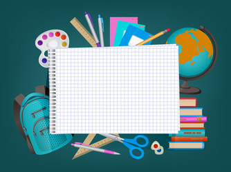 Empty notebook page and student items banner vector