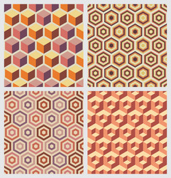 seamless patterns geometry hexagons retro color vector image