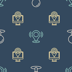 set line push pin monitor with map location vector image