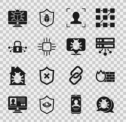 set system bug firewall security wall server vector image