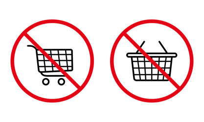 basket shop cart red stop symbol set supermarket vector