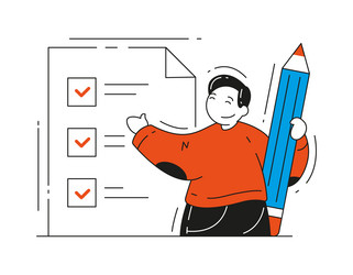 happy man priority to do list with check marks vector