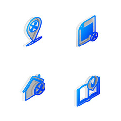 set isometric line file document service location vector image
