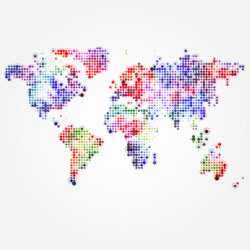 world map with colored dots of different sizes vector image