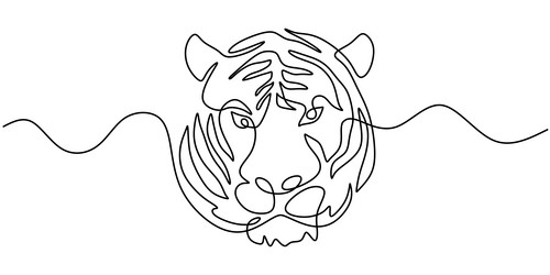 Continuous one line drawing of tiger head vector