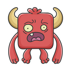 scared red square devil cartoon monster vector