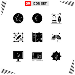 Solid glyph pack 9 universal symbols color vector