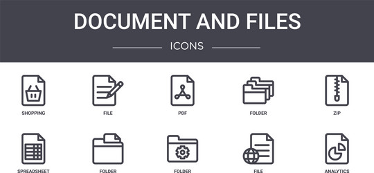 Document and files concept line icons set vector