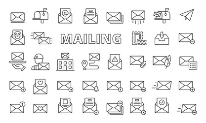 mailing icons in line design envelope mail vector