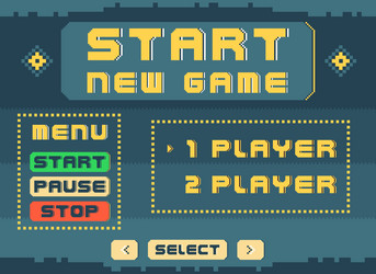 start game menu pixel art console dashboard vector image
