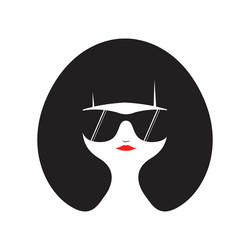 Cool girl long hair sunglasses logo design vector