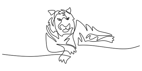 Continuous one line drawing of big tiger relaxing vector