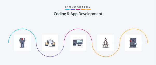Coding and app development line filled flat 5 vector