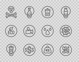 Set line trash can qr code dollar symbol bones vector