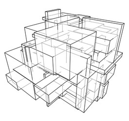 Wireframe boxes sketch style vector