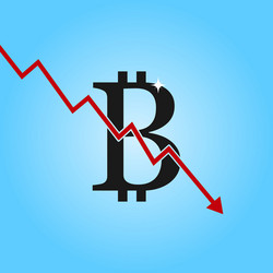 Bitcoin drop graph sign with arrow down vector