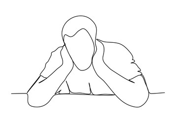 drunk man sitting at a table one line drawing vector image