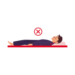 Incorrect back sleeping posture of man vector