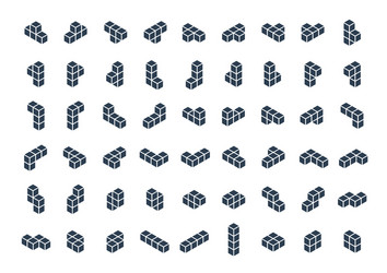 isometric tetromino blocks icon set in glyph style vector image