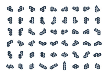 isometric tetromino blocks icon set in glyph style vector