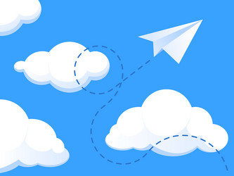 paper plane in clouds flat background with folded vector image