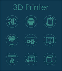 set of three d printer simple icons vector image