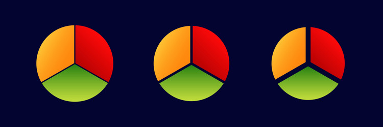 three colorful pie charts displaying data vector image