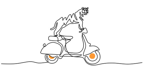 Continuous one single line of tiger riding vector