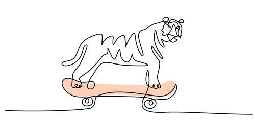 Continuous one single line of big tiger playing vector