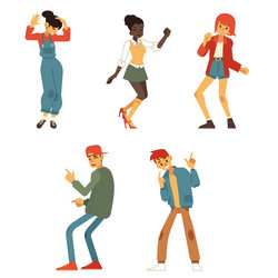 Teen people dancing at party flat set vector