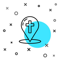 black line map pointer with christian cross icon vector image