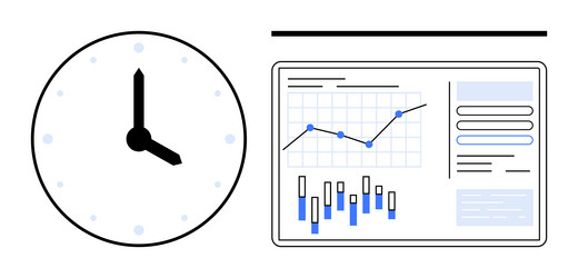 clock and data analytics dashboard symbolizing vector image