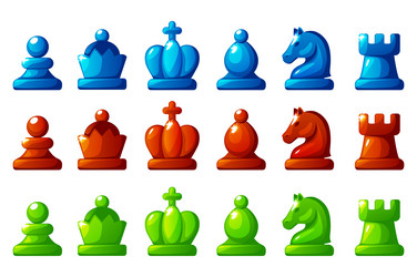 set of colored chess figures blue red and green vector