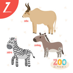 letter z cute animals funny cartoon Vector Image