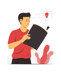 man read a book and think good idea vector