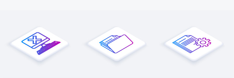 Set isometric line computer with keyboard and x vector