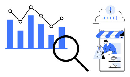 e-commerce and data analysis with graphs vector image