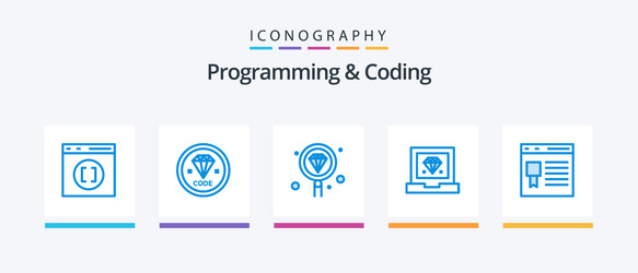 programming and coding blue 5 icon pack including vector