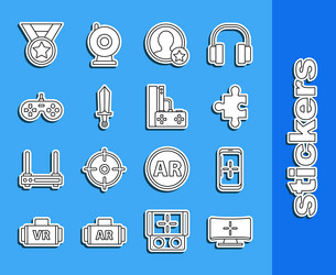 set line computer monitor smartphone and playing vector image