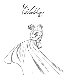 Wedding couple line art lovely hugs vector