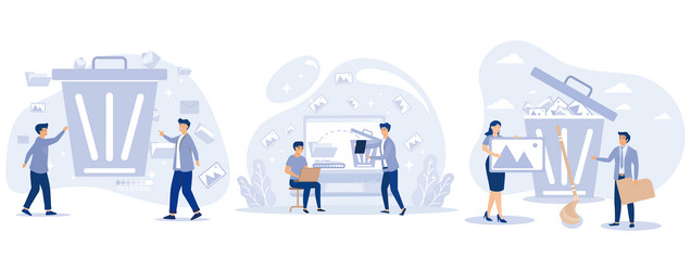 Delete concept tiny people deleting data and move vector