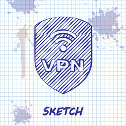 Sketch line shield with vpn and wifi wireless vector