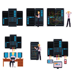 Set of server room images with data center vector