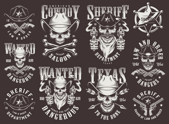 Western Sheriff Skull Set Vector Image