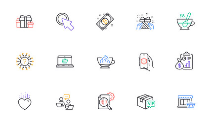 Teamwork espresso cream and heart line icons vector